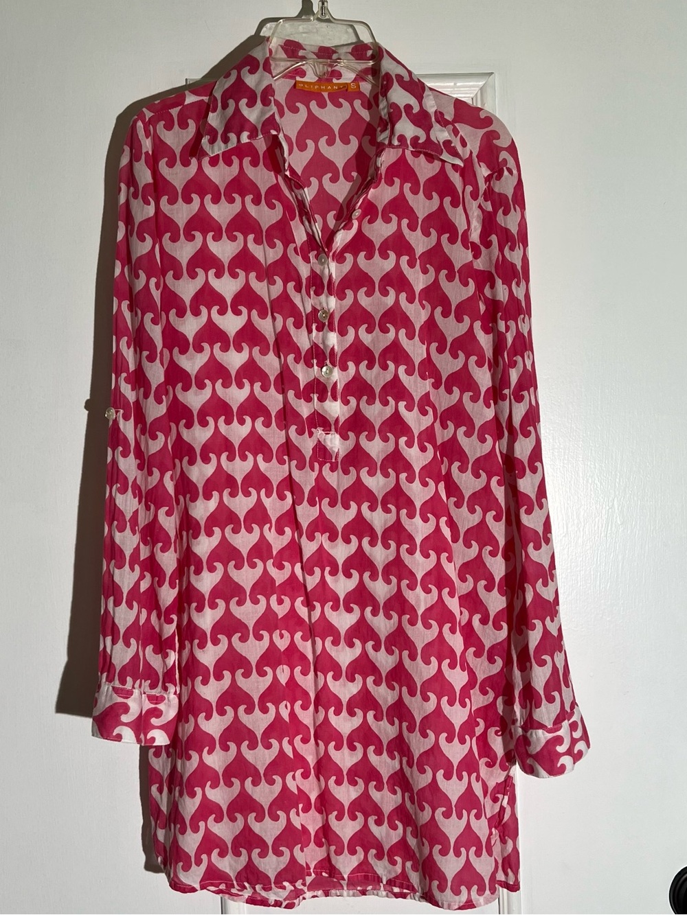 Oliphant Pink and White Button-Front Tunic Cover Up